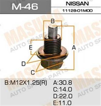 М_46 Болт маслосливной с Магнитом Nissan, 12*1.25mm, Masuma
