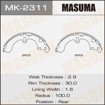 Masuma, Колодки барабанные,  R-1030, МК2311, Япония
