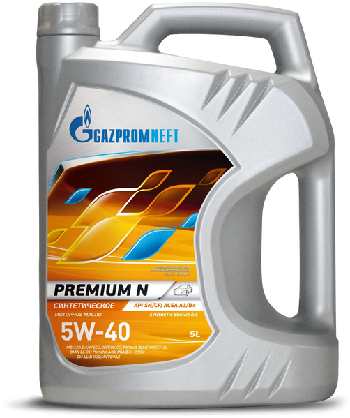 Gazpromneft Premium N, 5W-40, SN/CF, синтетика, 5л, Россия
