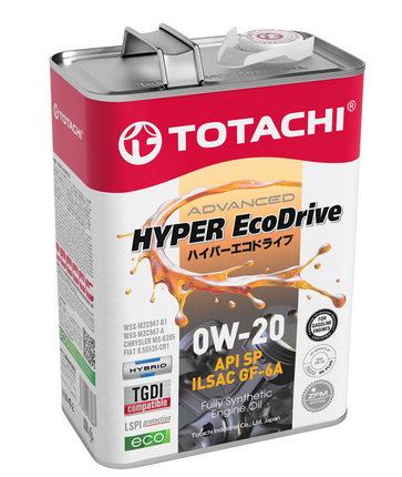 TOTACHI HYPER Ecodrive 0W-20 Fully Synthetic SP/GF-6A, синтетика, 4л, Япония