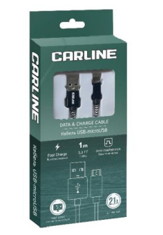 CARLINE Кабель USB - (1м) microUSB 2.1A, тканевая оплетка