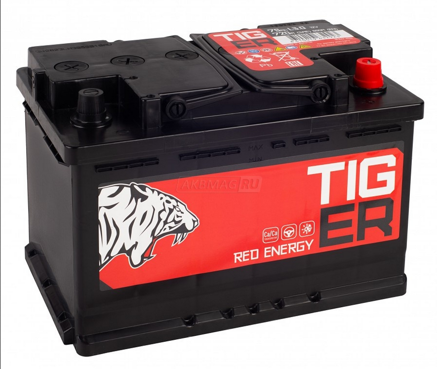 Аккумулятор TIGER 75 а/ч R (L3.0 красный) О (обратная полярность), Россия