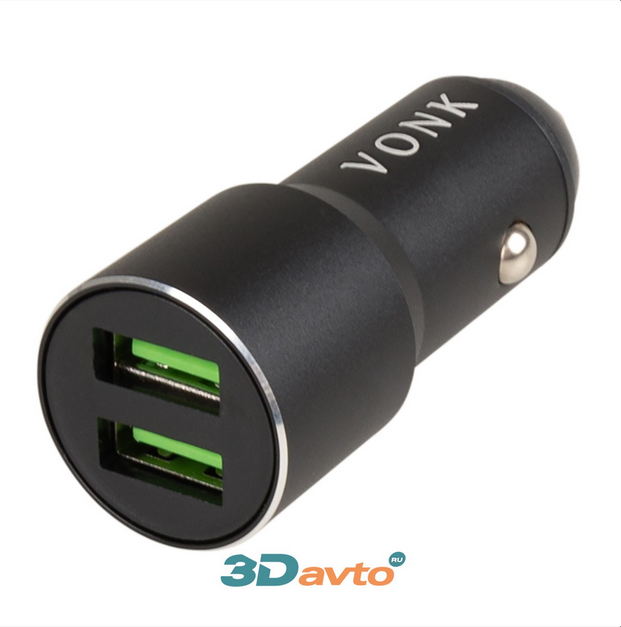Зарядное устройство (адаптер) 12v/24V выход USB*2 (3A) VONK VC-01 Черный в коробке