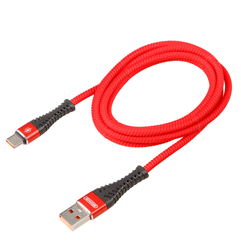 SKYWAY Кабель USB - Type-C (1,5м) в мягкой оплетке 3A красный