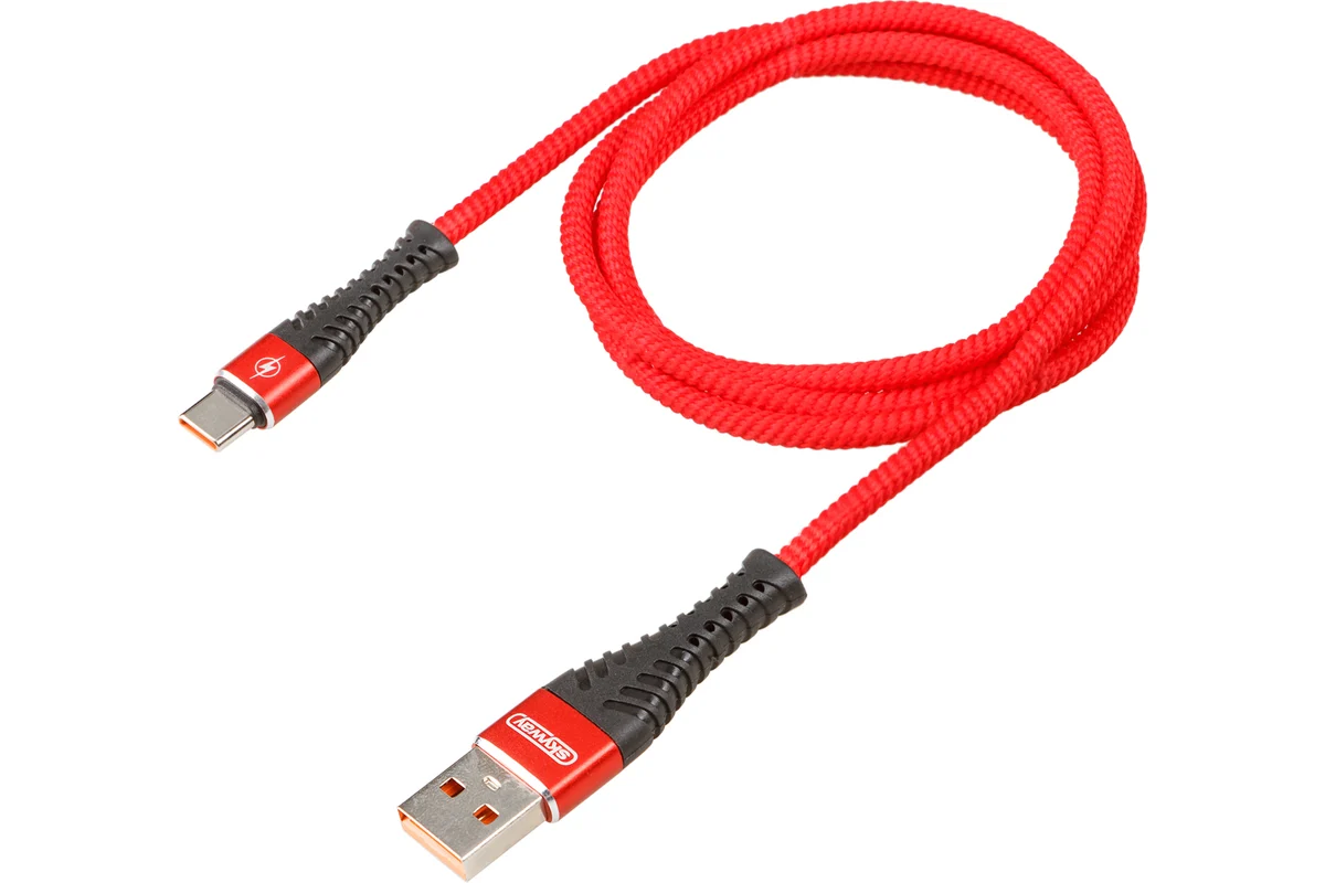 SKYWAY Кабель USB - Type-C (1м) в мягкой оплетке 3A красный